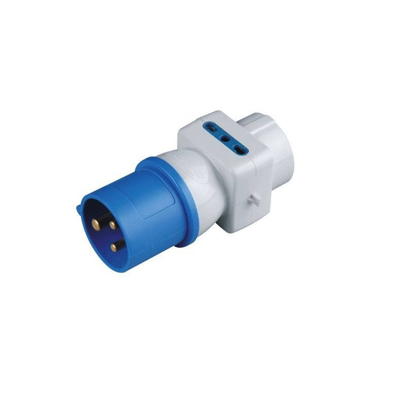ADATTATORE INDUSTRIALE C/SPINA CEE 2P+T,  PRESA UNIV + PRESE BIP10/16A