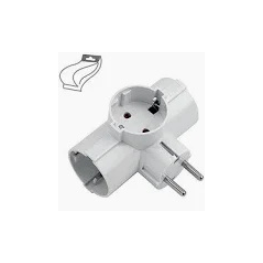 ADATTATORE SPINA 3 PRESE STANDARD TEDESCO 16A 2P+T BIANCO