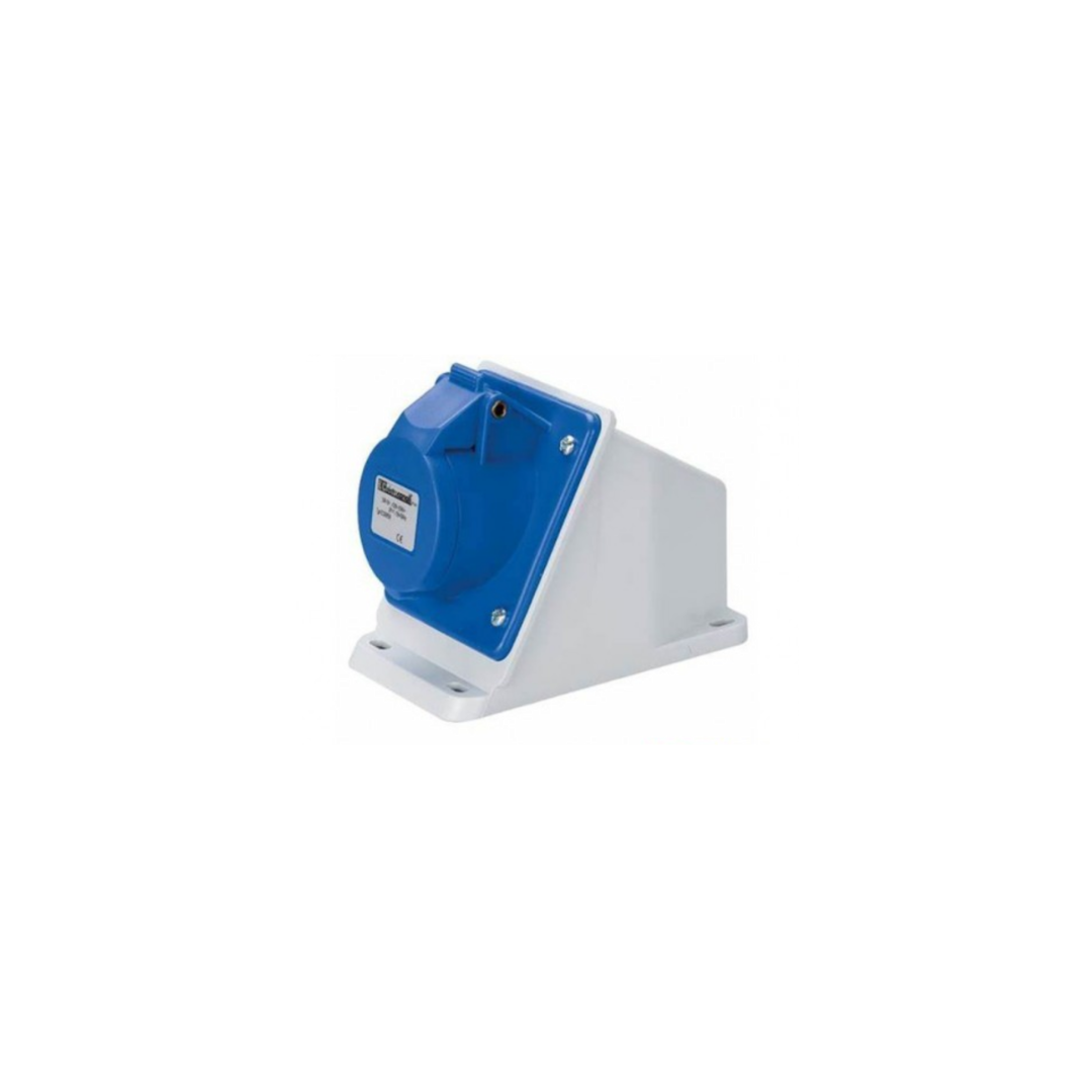 Presa industriali Elettrocanali  fissa base inclinata 16A 2P+T – 220V~ – Blu EC690501
