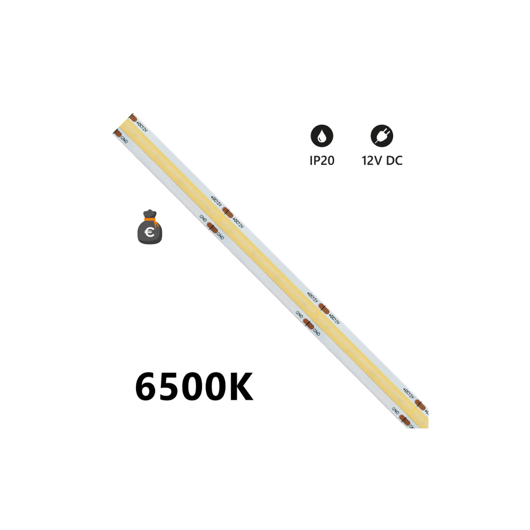 Striscia LED COB IP20 5m 6500K 12V 15W/m 1500lm/m