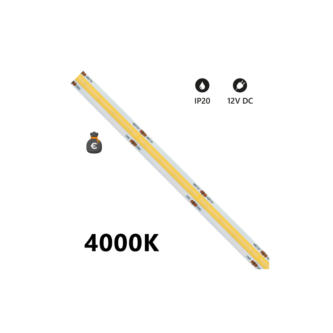 Striscia LED COB IP20 5m 4000K 12V 15W/m 1500lm/m