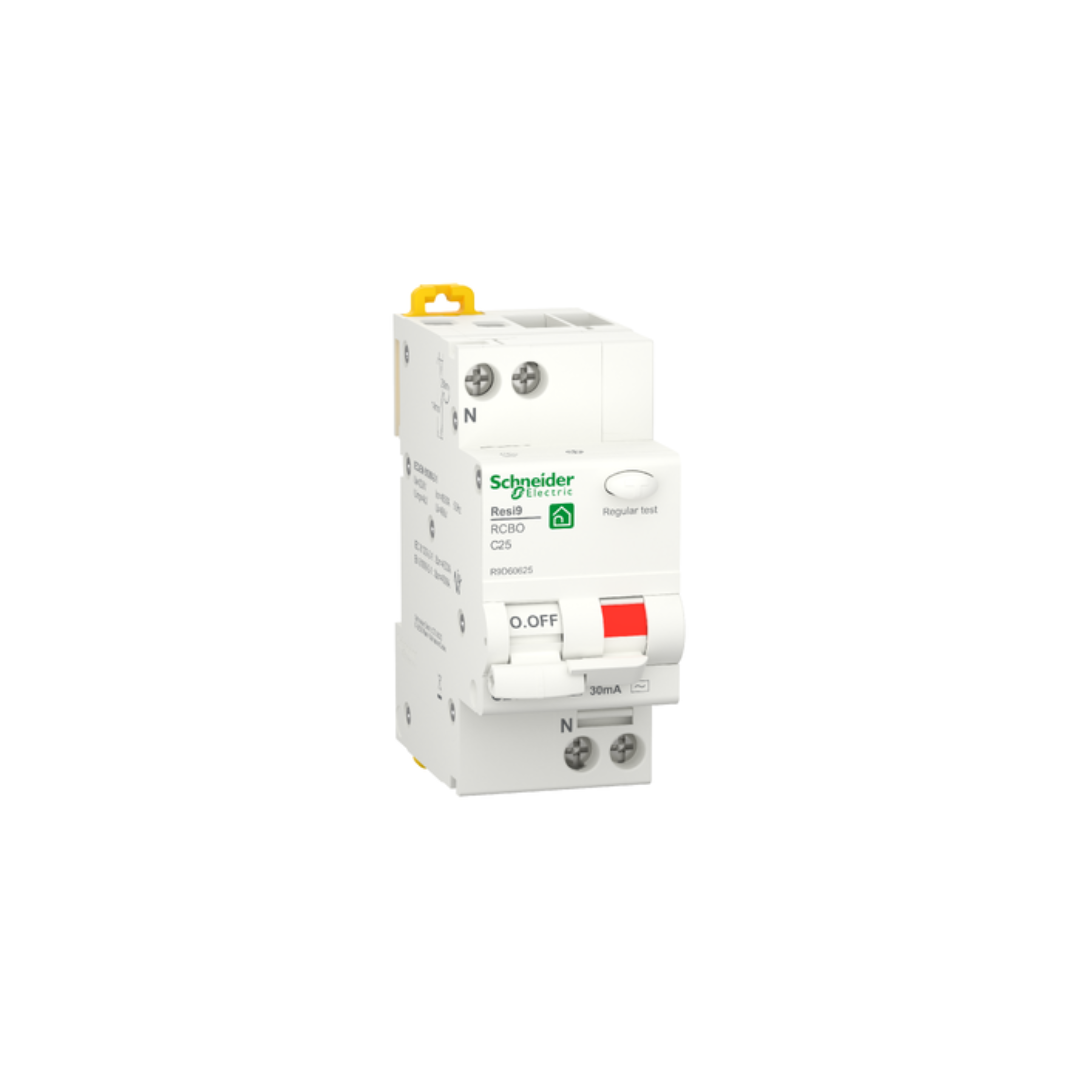 Interruttore Magnetotermico Differenziale Schneider Electric R9D60625 Resi9 1P+N 25A Curva C 30mA Tipo AC 4500A
