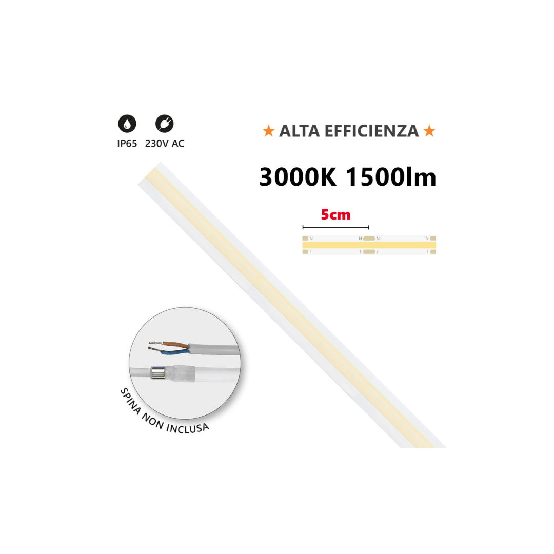Striscia LED COB MILKY 20m 3000K 220V ALCAPOWER 927019