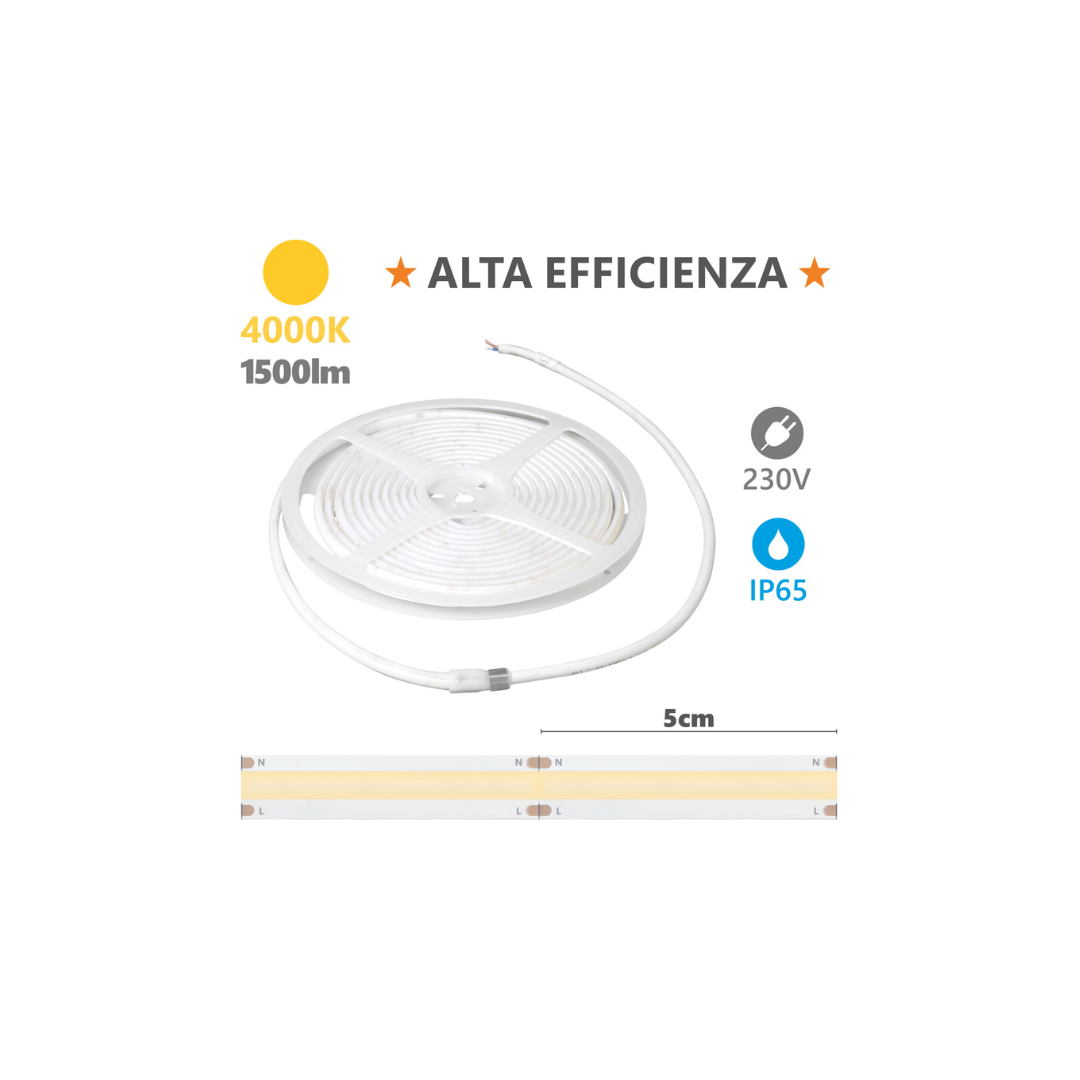 Alcapower 927334 Striscia LED HEM IP65 4000K 230V 15W/m al Metro
