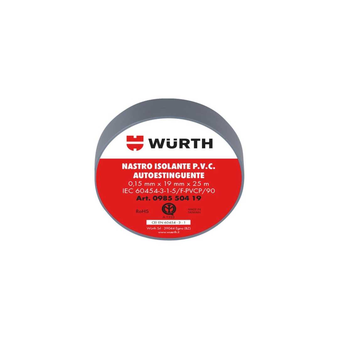 Nastro Isolante Würth High Quality PVC Grigio 19 mm x 25 m IMQ – Cod. 098550419