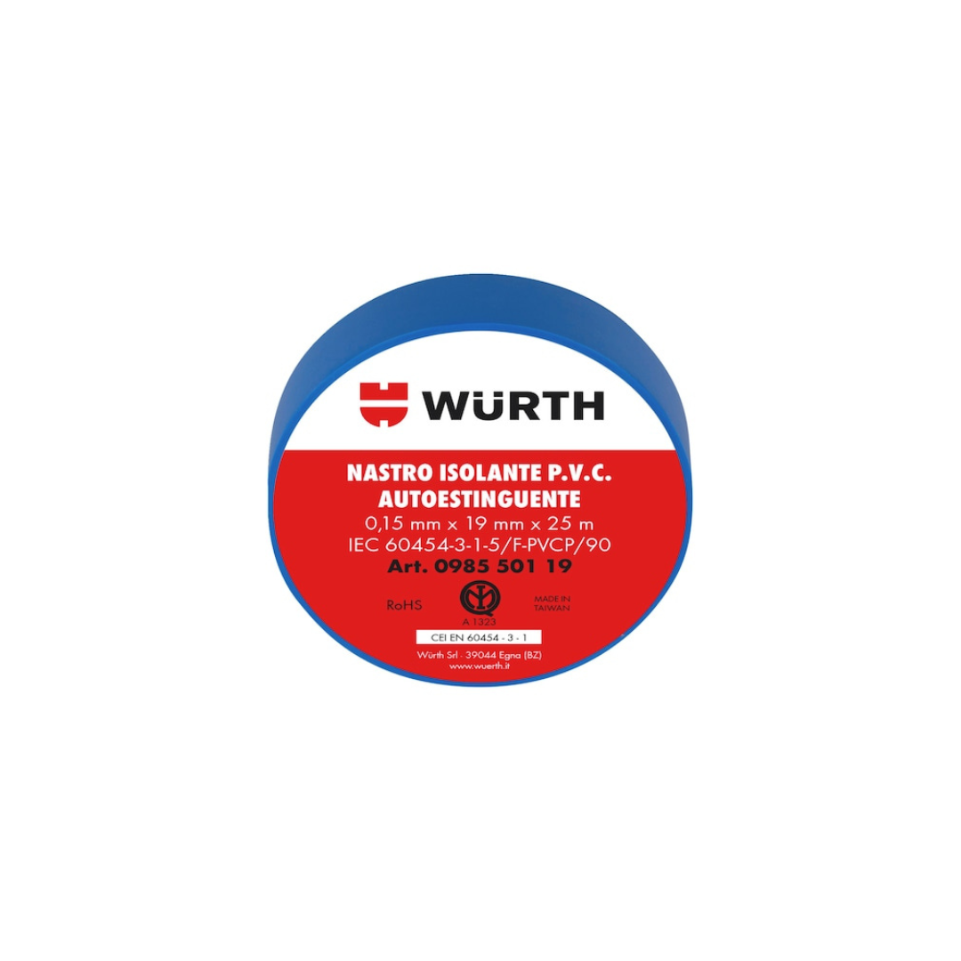 Nastro Isolante Würth High Quality PVC Blu 19 mm x 25 m IMQ – Cod. 098550119