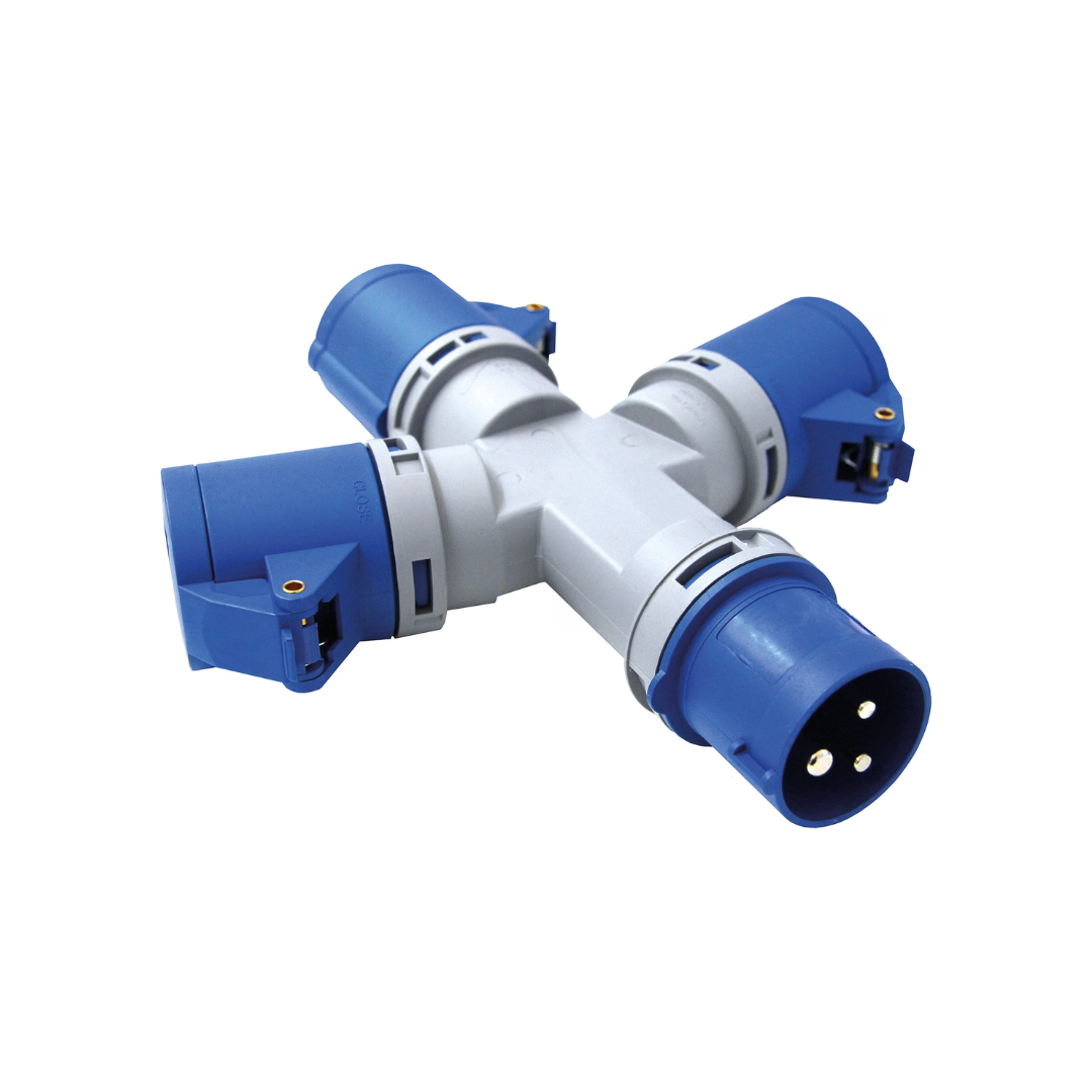 Electraline 80800 Adattatore Multipresa Industriale 3 Prese con Coperchio – Spina IEC 3 Poli Grigia per Camper e Campeggio