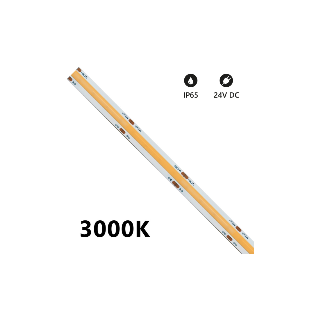 Striscia LED COB IP20 5m 3000K 12V 15W/m 1300lm/m