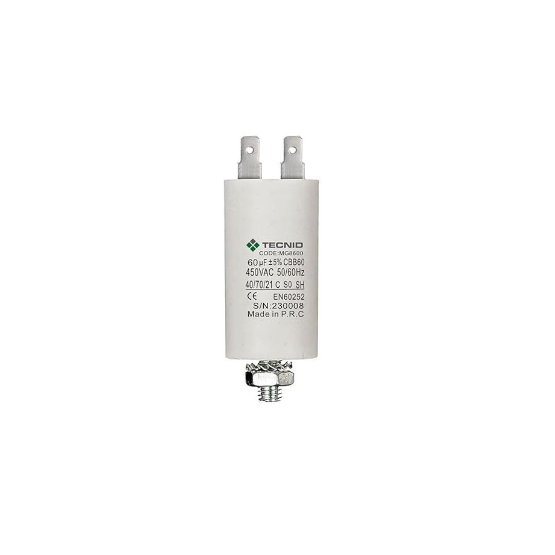 Condensatore permanente per motori elettrici 50µF 450V. Dado M8 TECNID MG8040