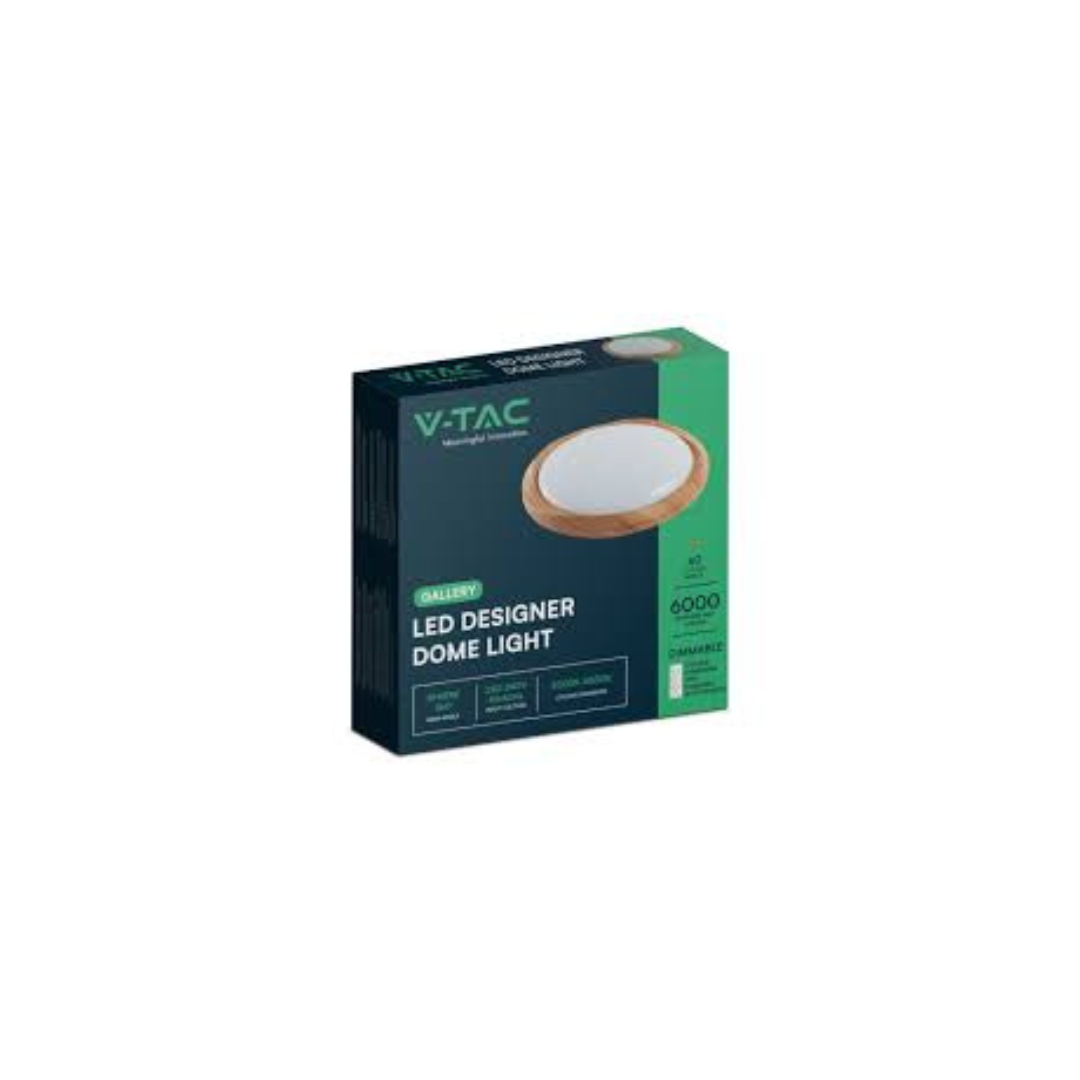 Plafoniera LED V-TAC 60W Rotonda Ø492 mm con Telecomando – CCT 3in1 3000K-6500K Dimmerabile, Cover Legno