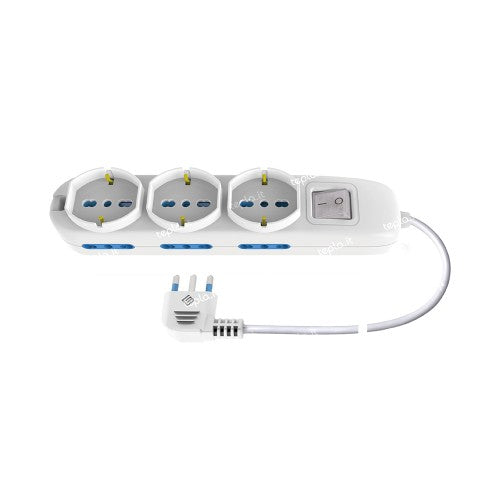 MULTIP. 9 USCI 3 UNIV 6 BIP10/16A INT SPINA16A CAVO1.5M 3500W IMQ BIANCA